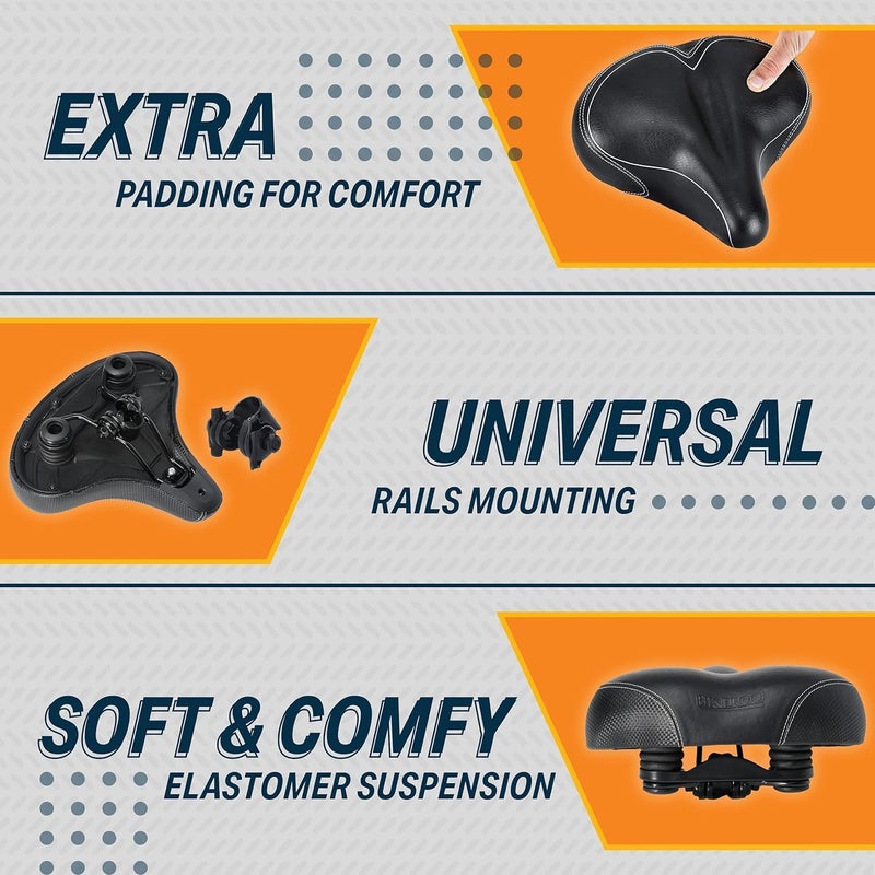 Bikeroo Oversized Bike Seat - Peloton Seat Cushion - Bicycle Saddle Replacement - Wide Cushioned Comfortable Seat for Men & Women - Compatible with Exercise  Road  and Stationary Bikes - Image 4